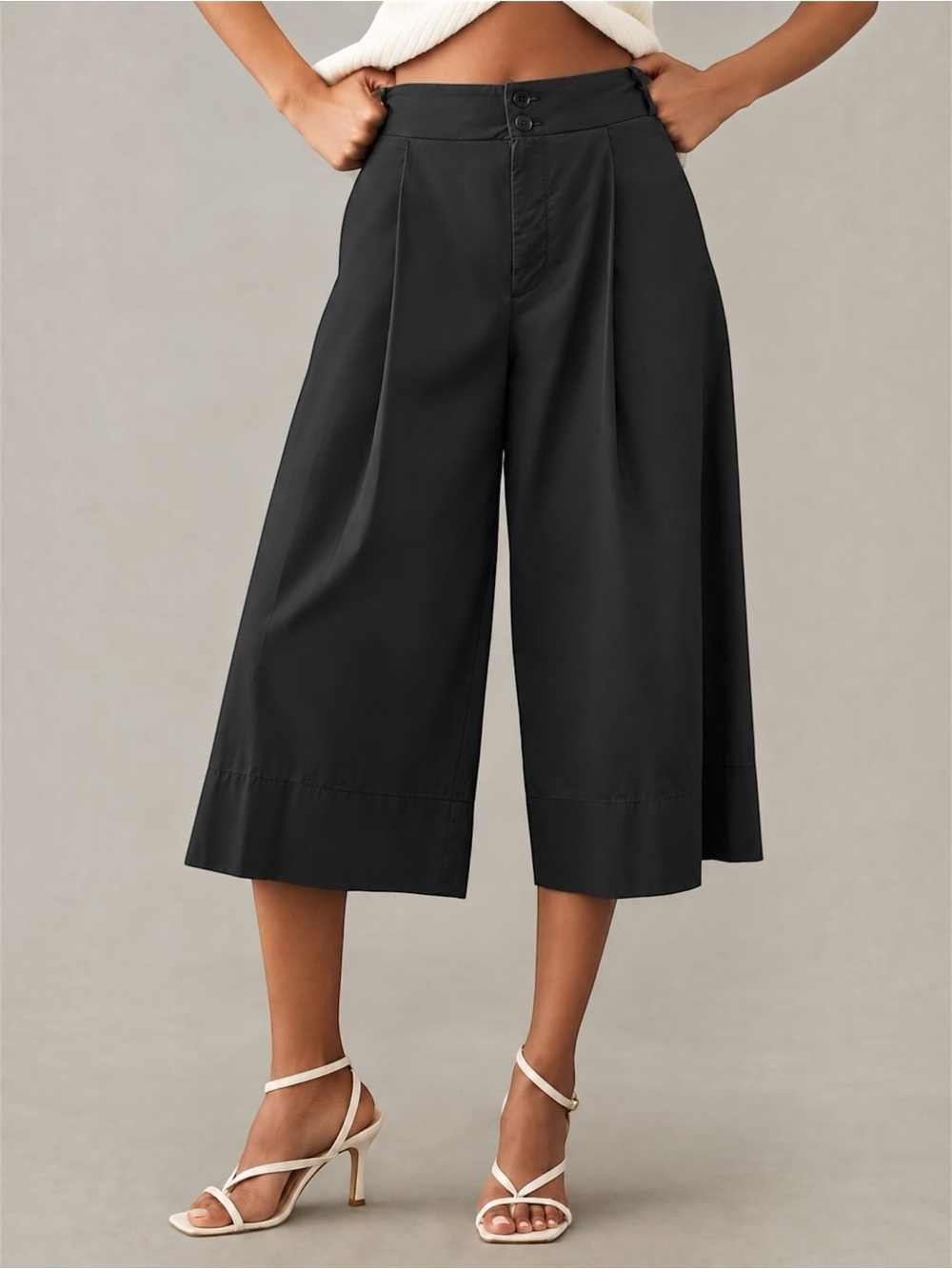 BY ANTHROPOLOGIE Cropped Wide Leg Culotte Pant Double Button